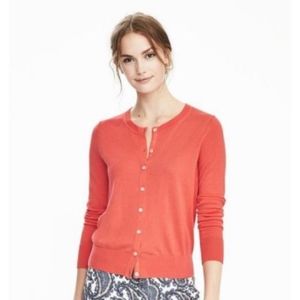 banana republic coral cardigan white stone buttons